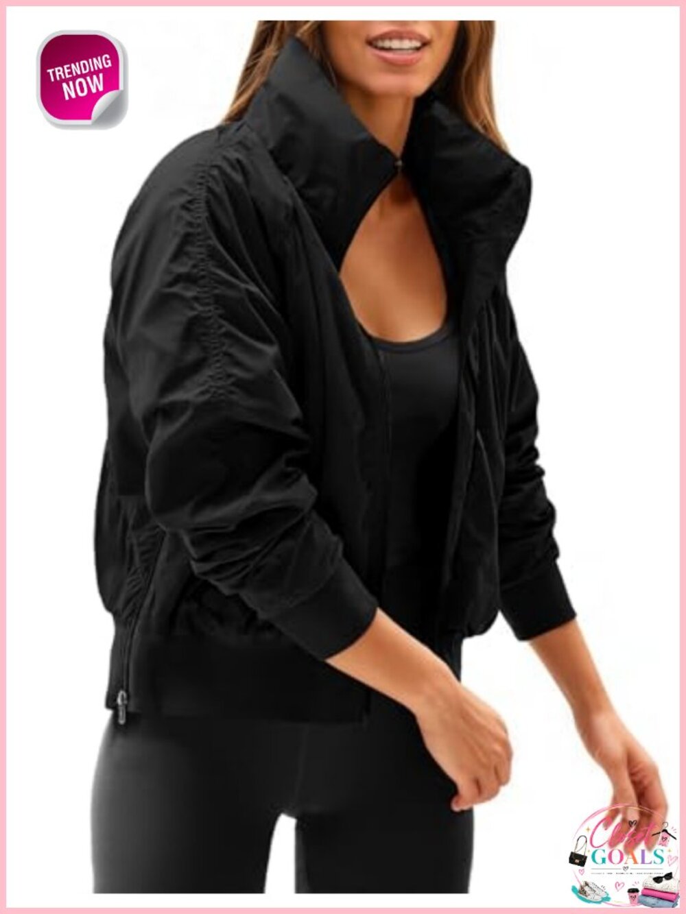 Fisoew Womens Windbreaker Crop Jacket Zip Up Hidden Hood Bomber